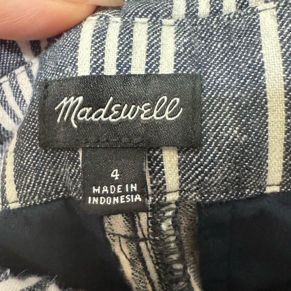 Madewell Paperbag Deep Indigo Striped Belted Linen Pants - Picture 8 of 8